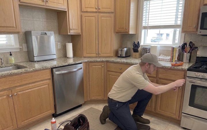 Technician on a kitchen call with the dishwasher in view, Bellingham